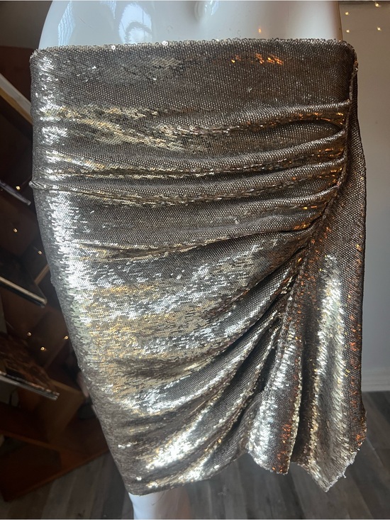 IRO Dresses & Skirts - IRO Paris Saria 20S Gold Sequin Ruched Draped Pencil Skirt Designer Size 40 US L